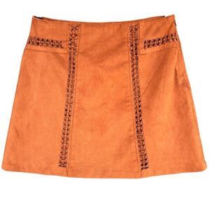 NEW Cato Boho Faux Suede Brown Leather Mini Skirt Women Size 4 Cowgirl Western